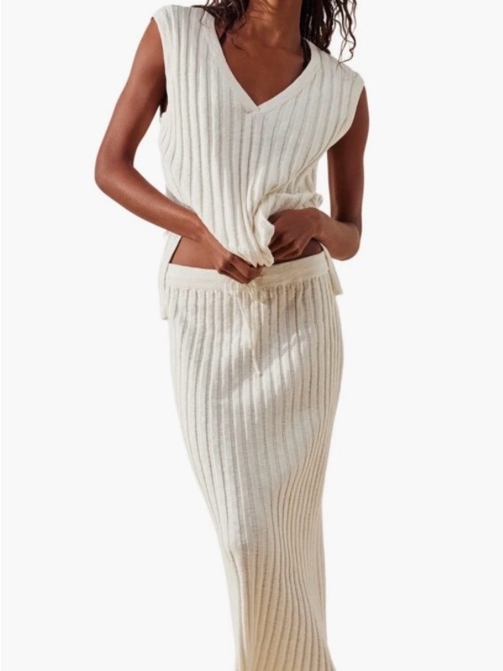 Free People Beach Veda Cotton Blend Sleeveless Sweater & Skirt Set
